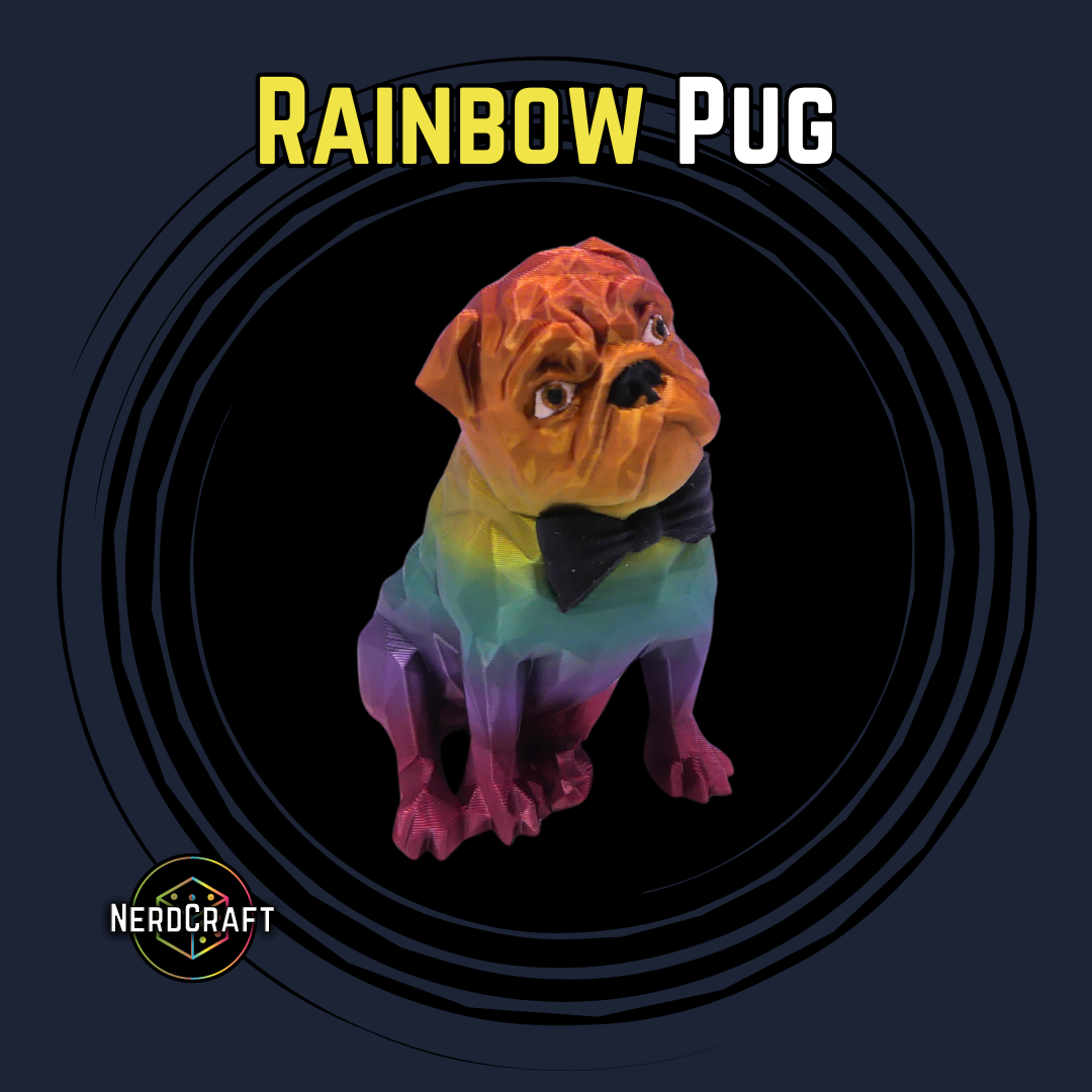 Frankie Pug Figurine | 3D Printed Pug with Bowtie | NerdCraft Home Decor