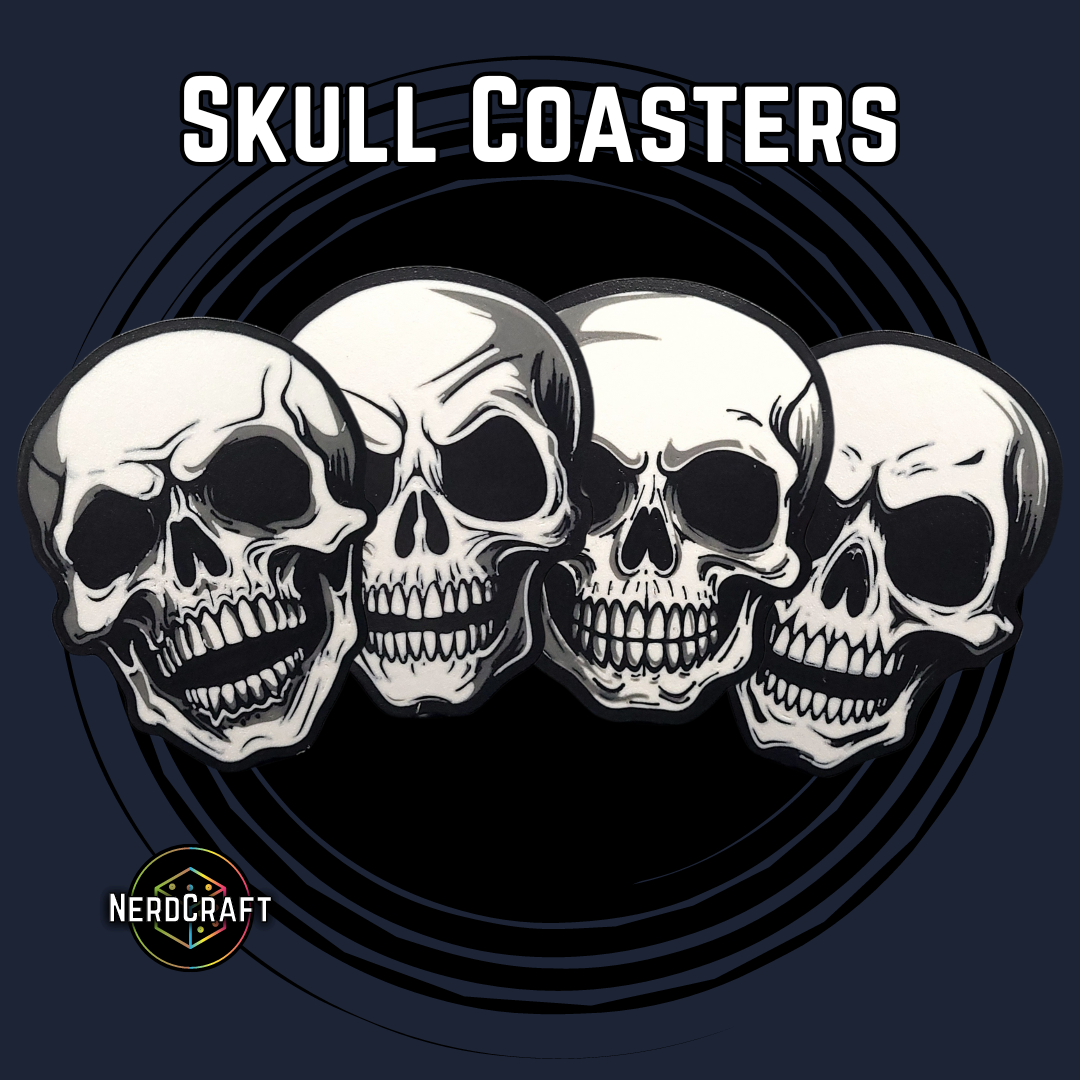 Skull Coasters | 3D Printed 4-6 Pack | NerdCraft Halloween Decor