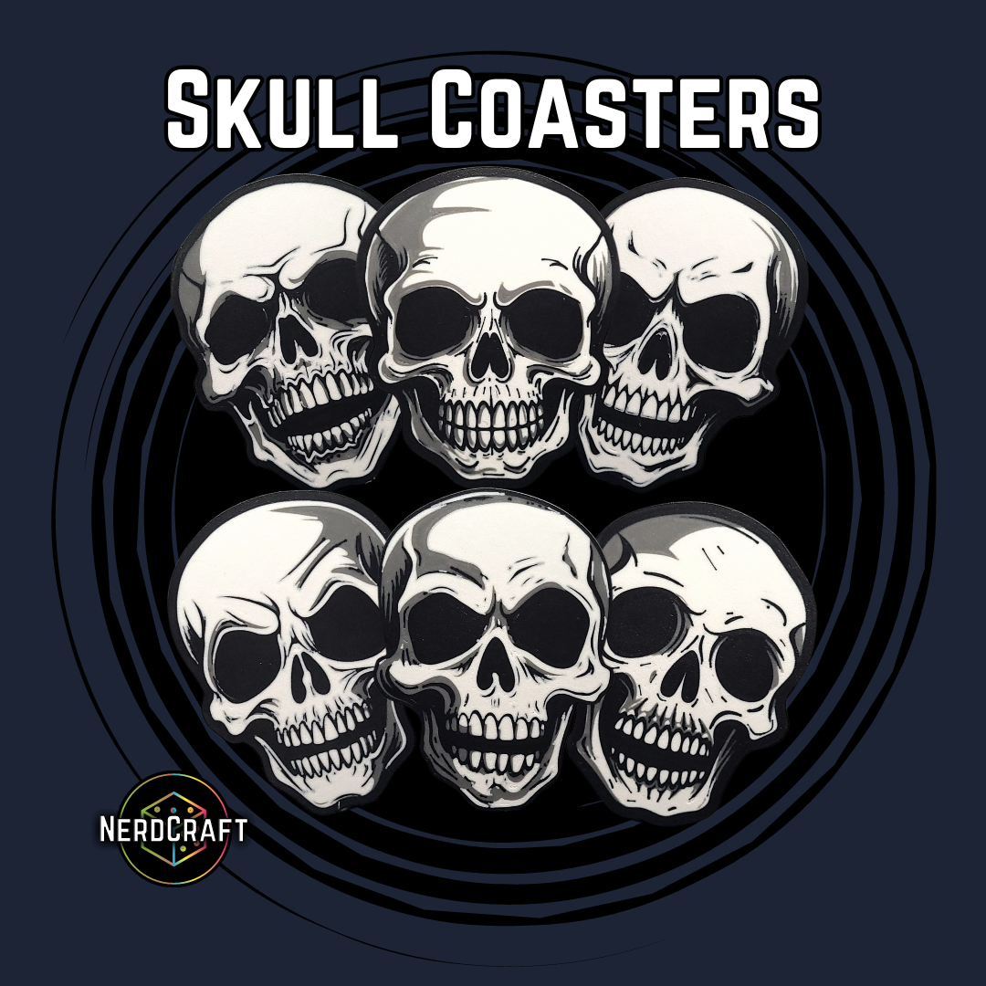 Skull Coasters | 3D Printed 4-6 Pack | NerdCraft Halloween Decor