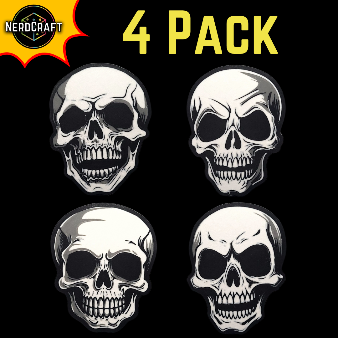 Skull Coasters | 3D Printed 4-6 Pack | NerdCraft Halloween Decor